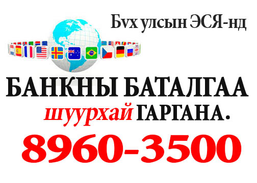 БАНКНЫ БАТАЛГАА 8960-3500 BANKNII BATALGAA Банкны баталгаа гаргана. --- ЮНИТЕЛИЙН ХЭРЭГЛЭГ