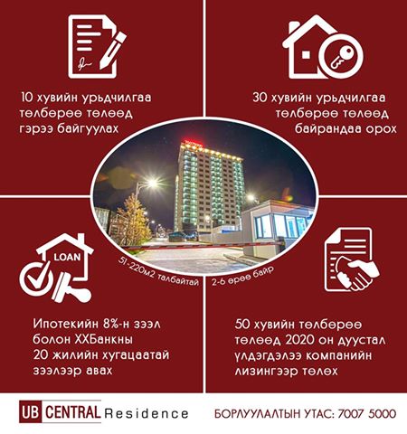 UbCentralResidence орон сууцанд байр зарна 86066435 99029993